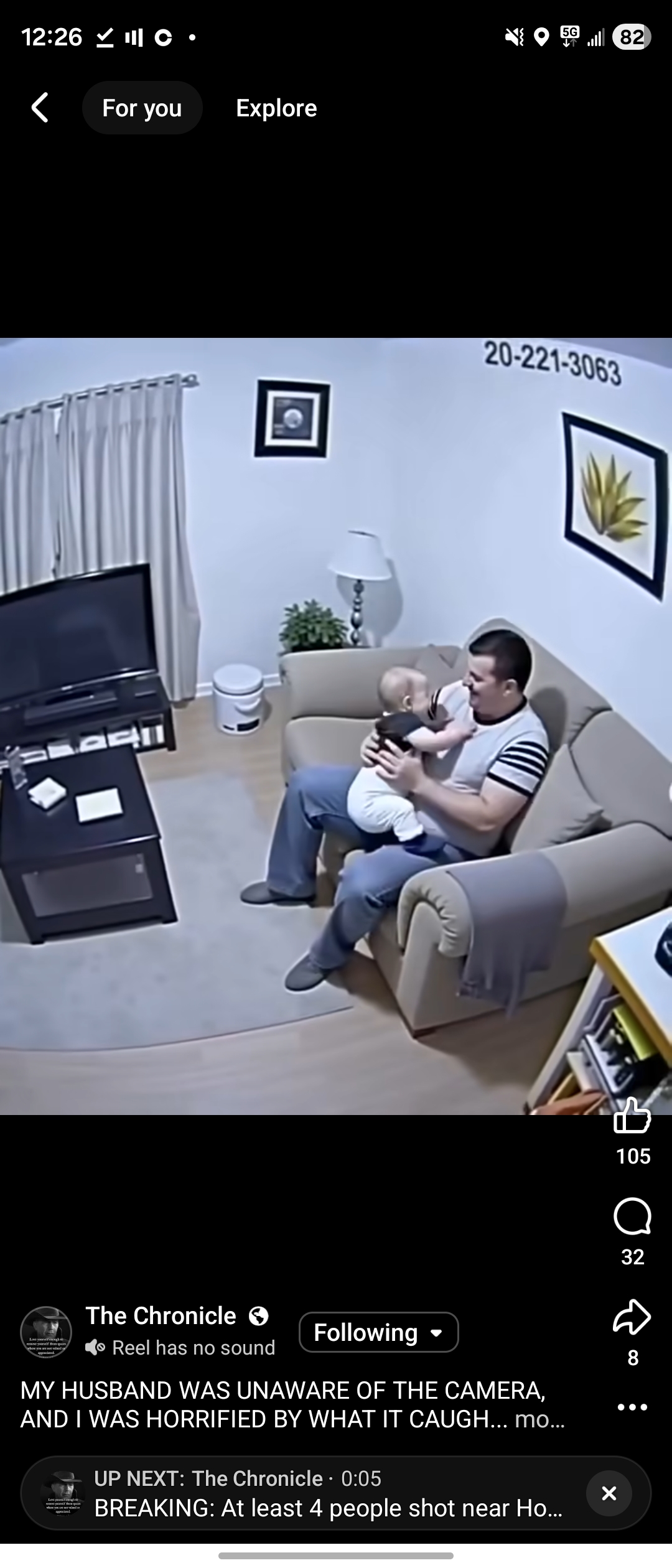 My husband was unaware of the camera, and I was - News Article