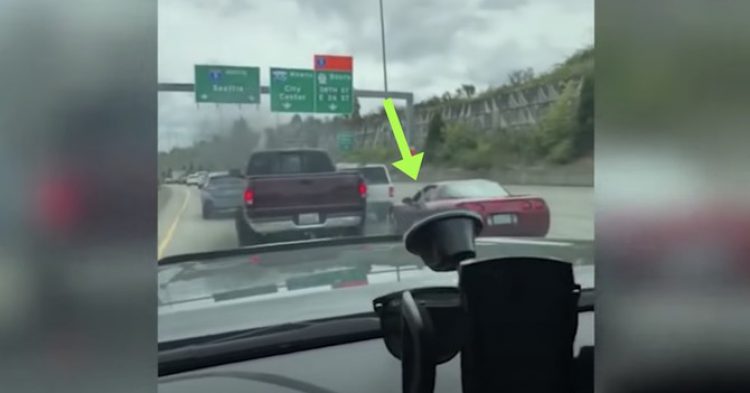 Rude Corvette Driver Learns A Harsh Lesson After Not Letting A Truck Merge