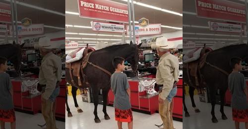 Store Puts Up Sign That Says ‘All Pets Are Welcome’ – Then Cowboy Brings In His Horse!